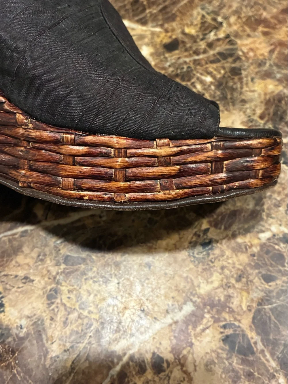 Rare Vintage Charles Jourden Pair Woven Basketweave Wedge Mules Spain- 7.5